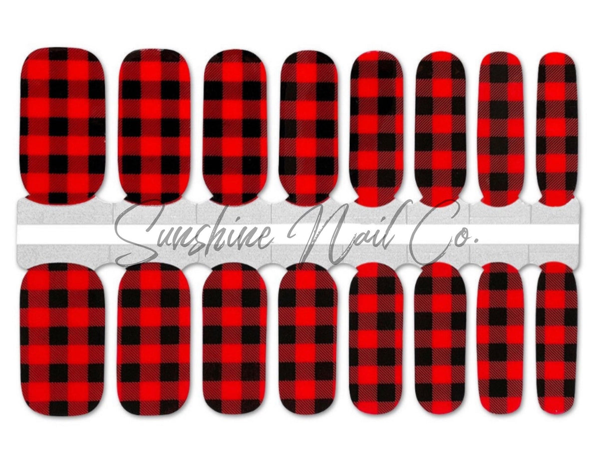 Red Buffalo Plaid Nail Polish Strips, Nail Stickers