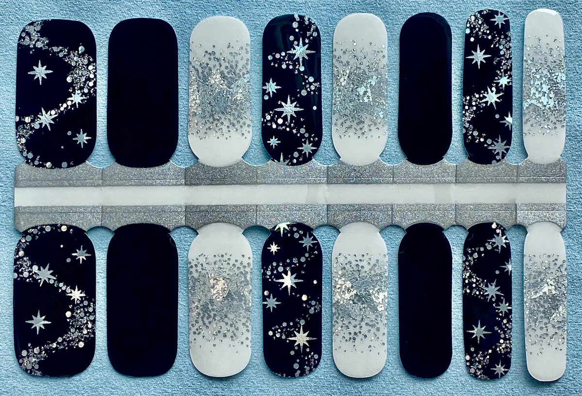 Galaxy Glam Glitter Nail Strips: Semi-Transparent Nail Polish Stickers