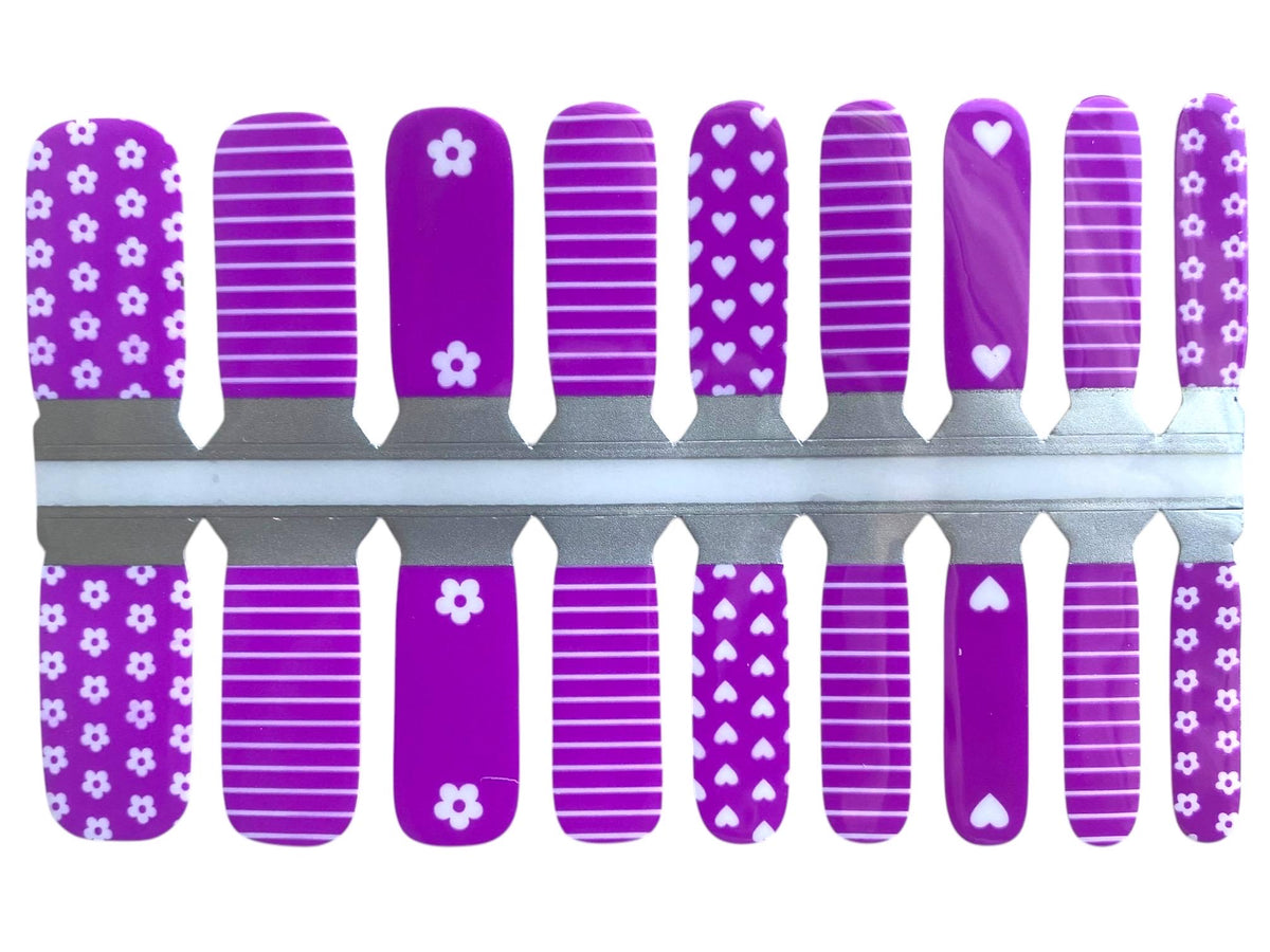 KIDS Nail Wraps- Purple Flowers and Hearts
