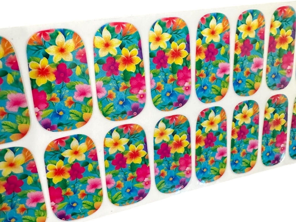 Blooming Paradise Nail Polish Strips: Wider nail sizes, Easy to apply- Non-toxic Floral Nail Stickers