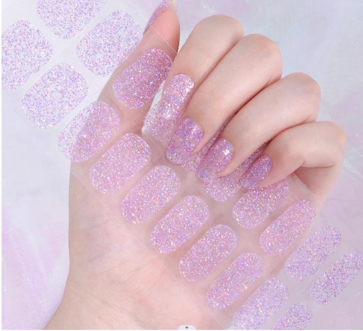 Lavender Bling Glitter Gel Nail Polish Strips: Transparent