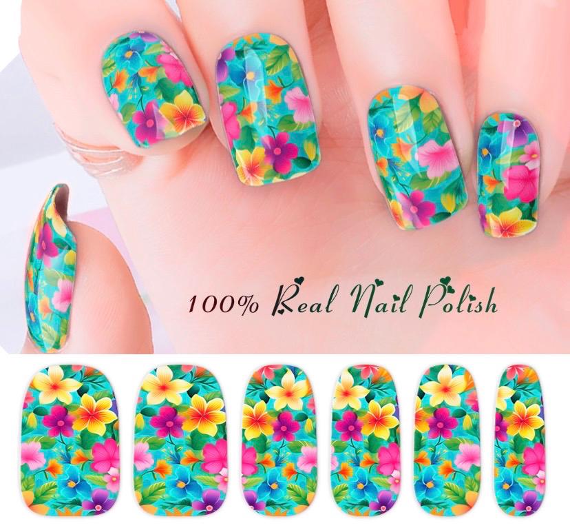 Blooming Paradise Nail Polish Strips: Wider nail sizes, Easy to apply- Non-toxic Floral Nail Stickers