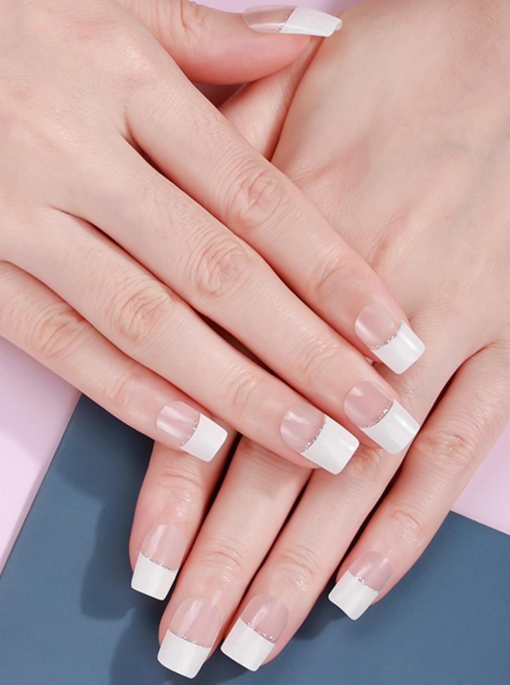 French Silver Glitter Gel Nail Wraps: Easy Nail Stickers