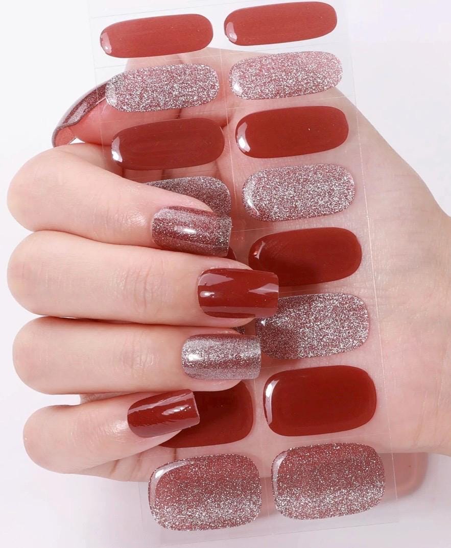 Crushed Merlot Glitter Nail Wraps No UV Gel