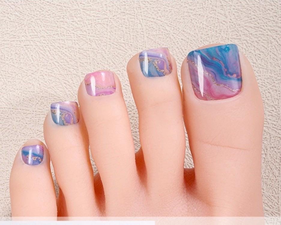 Cotton Candy Swirl Toe Nail Polish Strips: Non-Toxic Nail Wraps