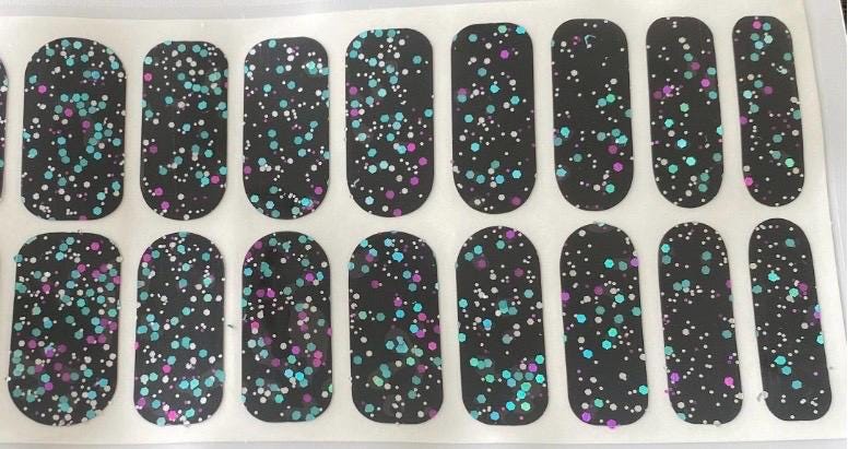 Multi Black Glitter Nail Polish Strips: Non-Toxic Nail Wraps