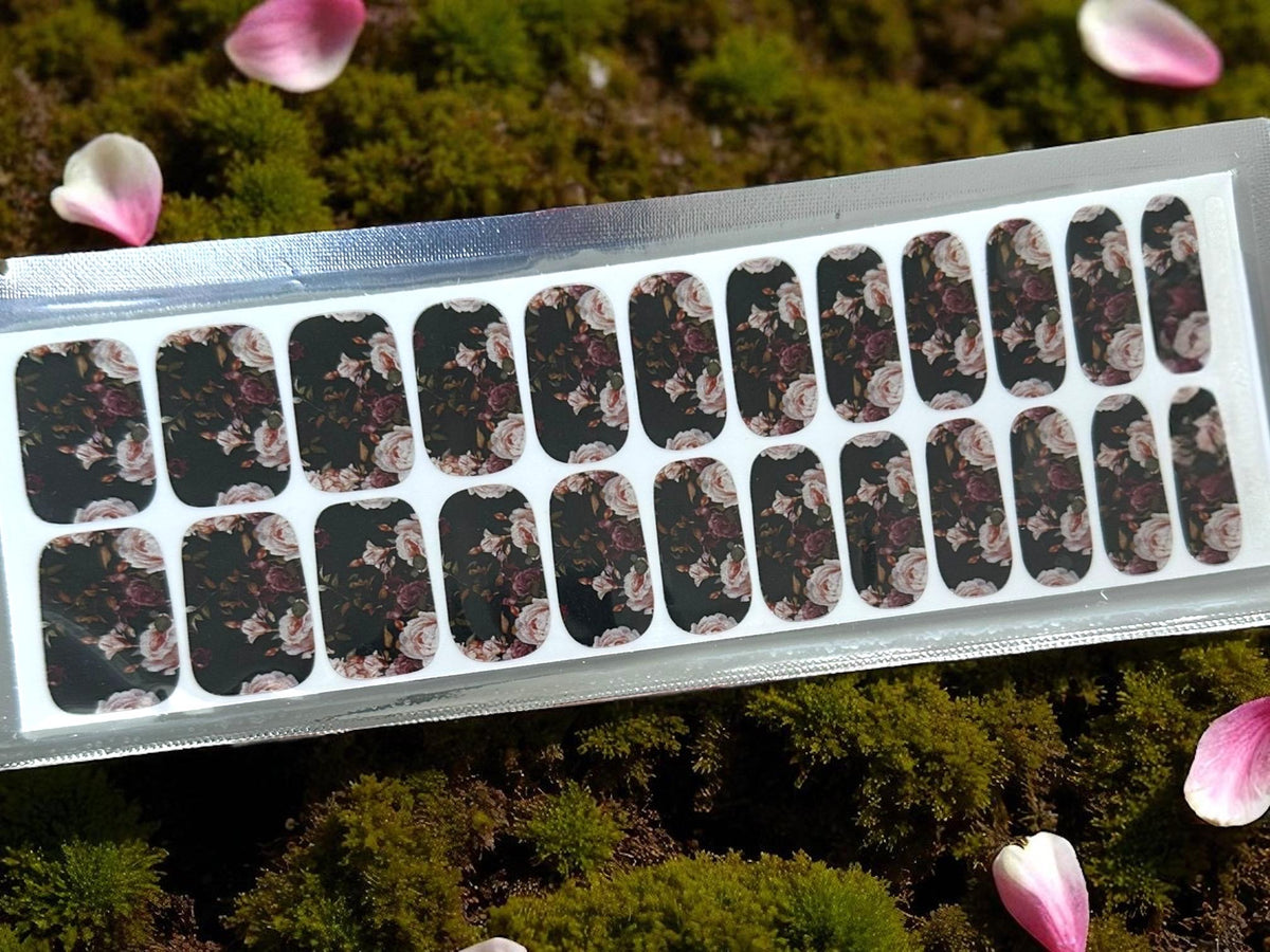 Midnight Roses Nail Polish Strips: Easy Application, Long Lasting, Wide Nail sizes