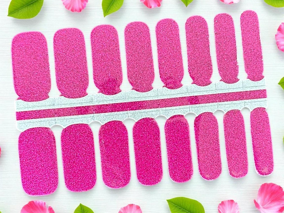 Dark Pink Sparkle Nail Polish Strips: Non-Toxic Nail Wraps