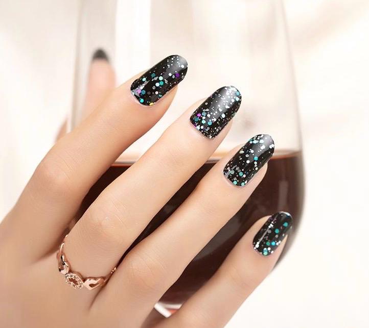 Multi Black Glitter Nail Polish Strips: Non-Toxic Nail Wraps
