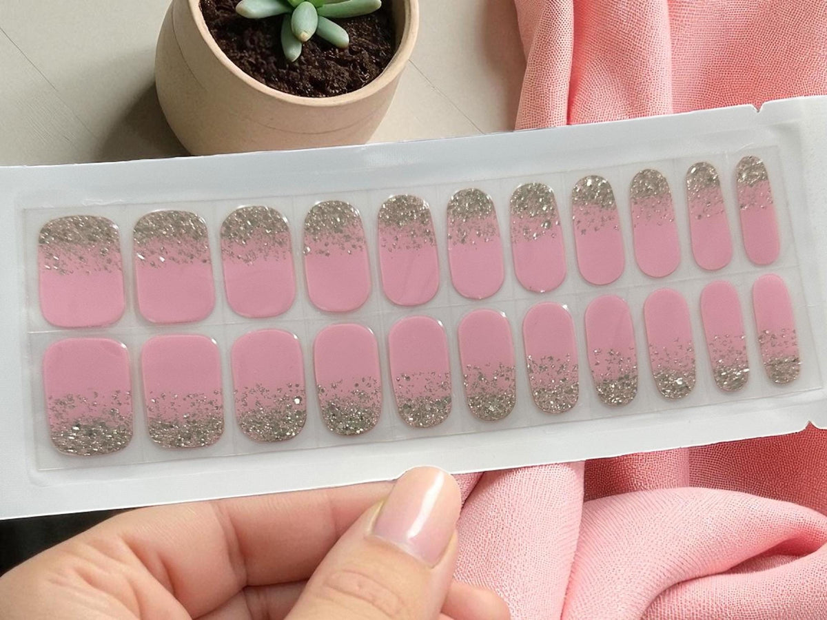 Light Pink Glitter Nail Wraps No UV Gel
