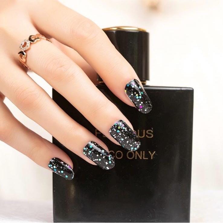 Multi Black Glitter WIDE Nail Polish Strips - Non-Toxic, Wider Nails