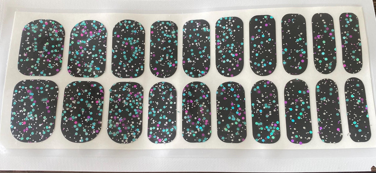 Multi Black Glitter WIDE Nail Polish Strips - Non-Toxic, Wider Nails