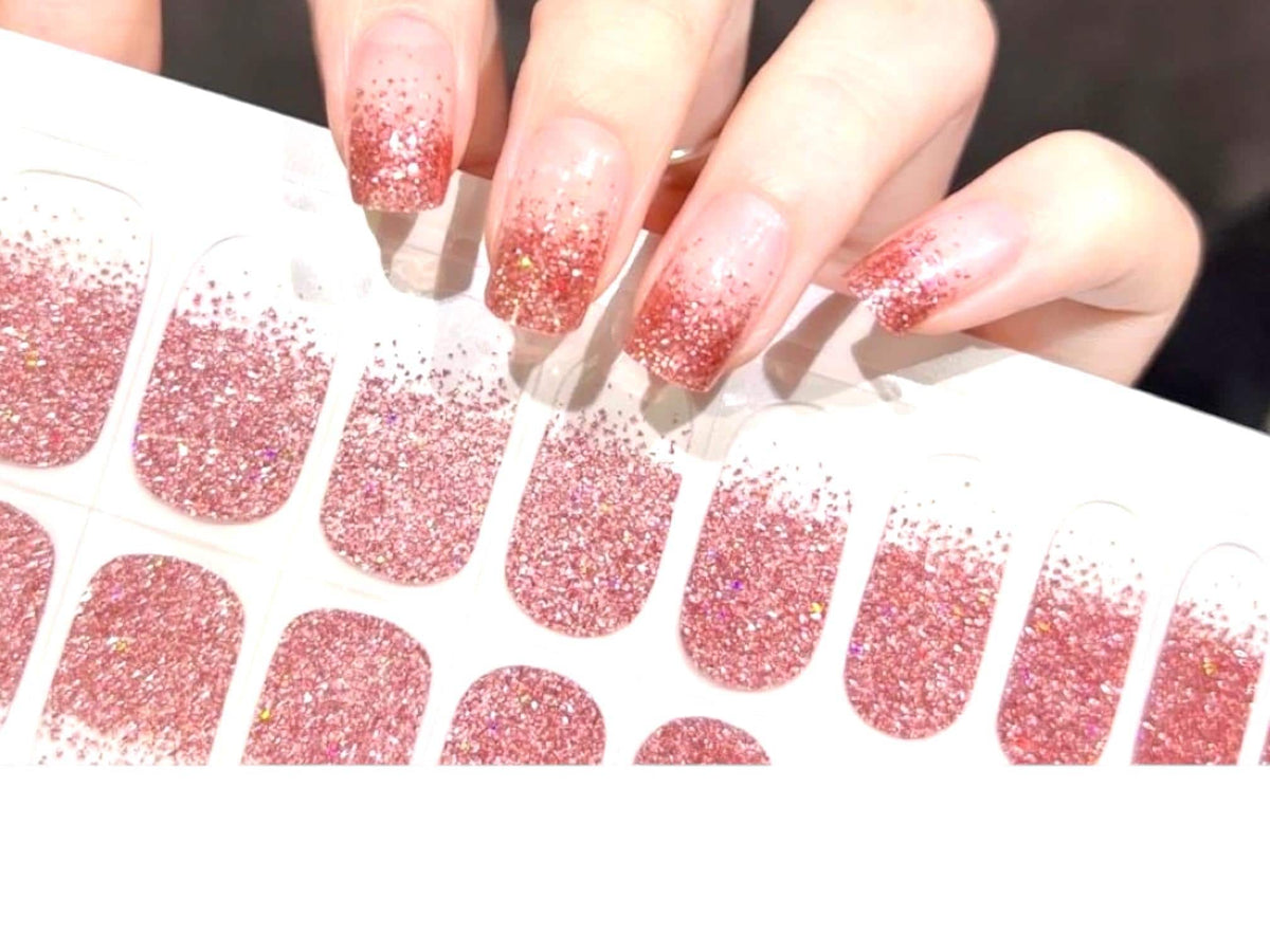 Rose Gold Glitter Fade Gel Nail Polish Strips: No UV Light