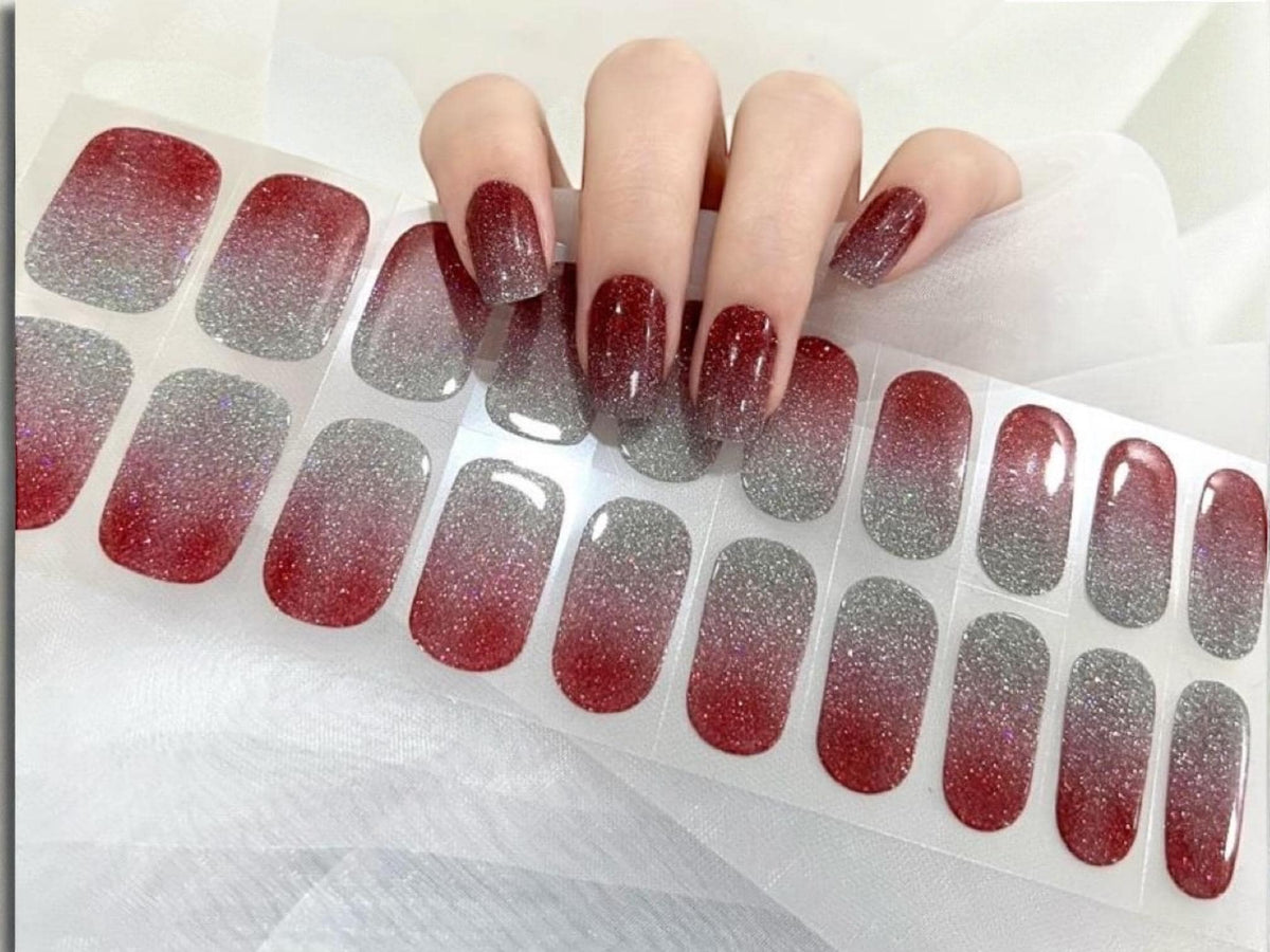 Ruby Crystal Mist Nail Wraps: Diamond Powder Gel Polish Strips