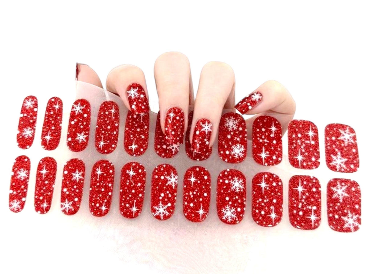 Snowflake Sparkle Gel Nail Polish Strips: Crystal Diamond Powder