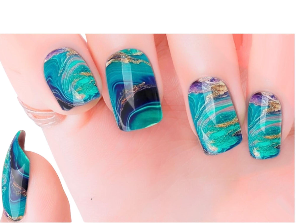 Aurora Swirl Nail Polish Strips Nail Stickers, Wider Nail Sizes, Easy to apply, Non-Toxic