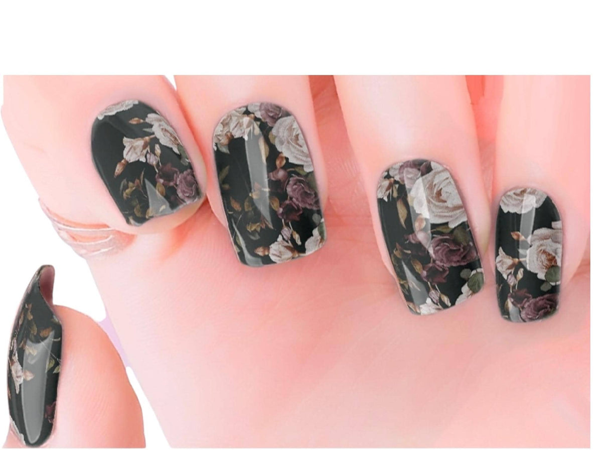 Midnight Roses Nail Polish Strips: Easy Application, Long Lasting, Wide Nail sizes