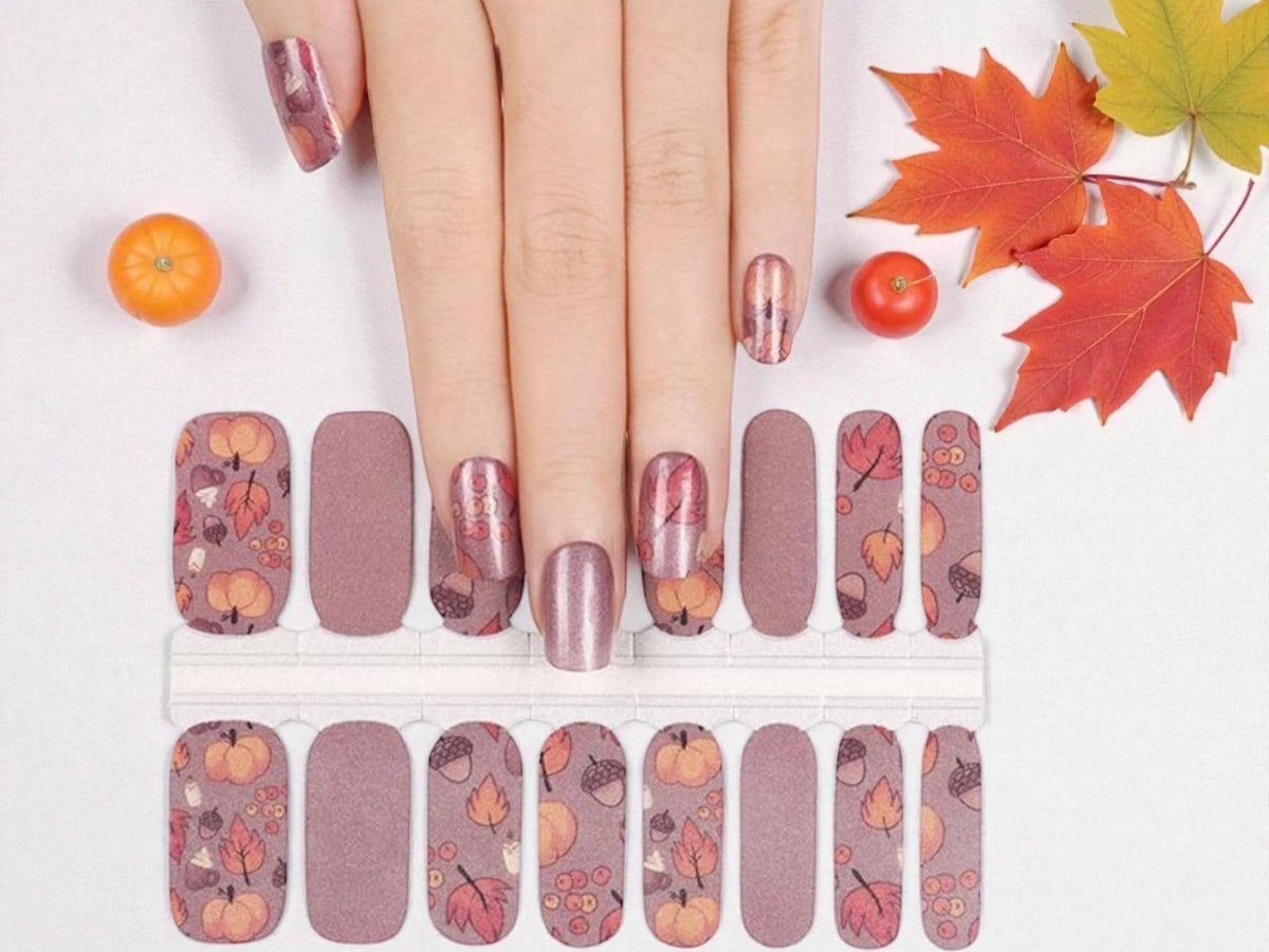 Pumpkins and Fall Leaves Nail Wraps, 100% Nail Polish Strips, Nail Stickers.