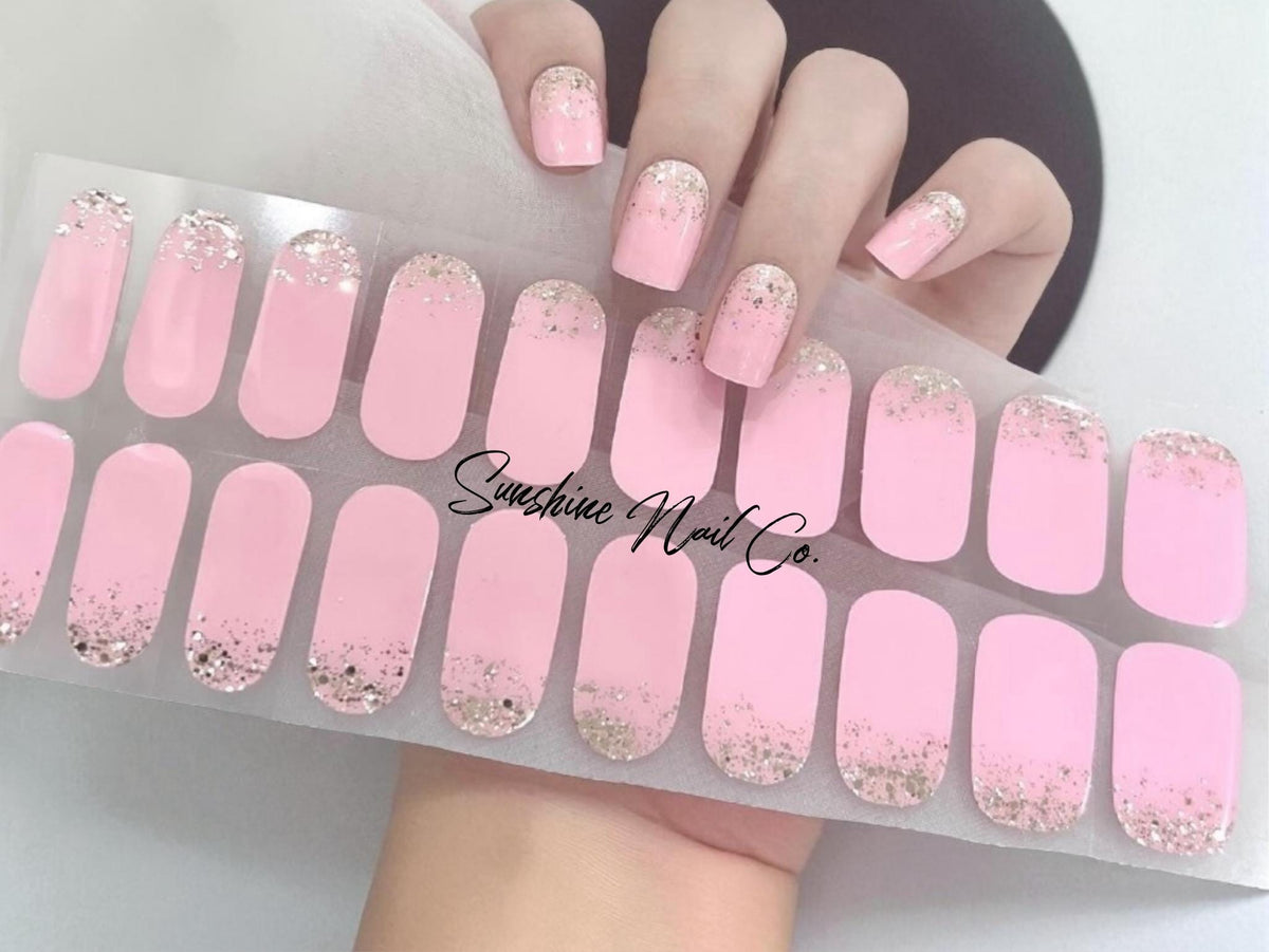 Light Pink Glitter Nail Wraps No UV Gel
