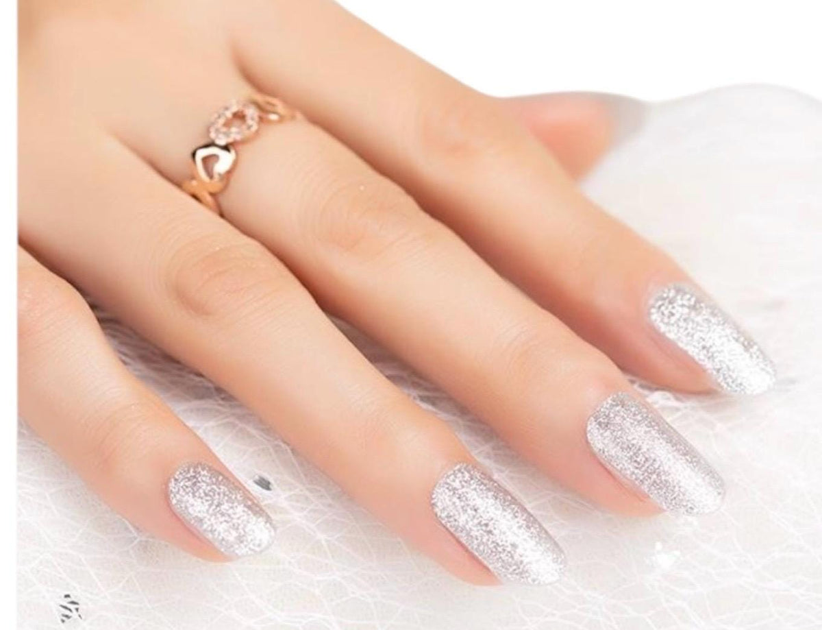 Silver Glitter WIDE Nail Wraps – Non-Toxic Polish Stickers