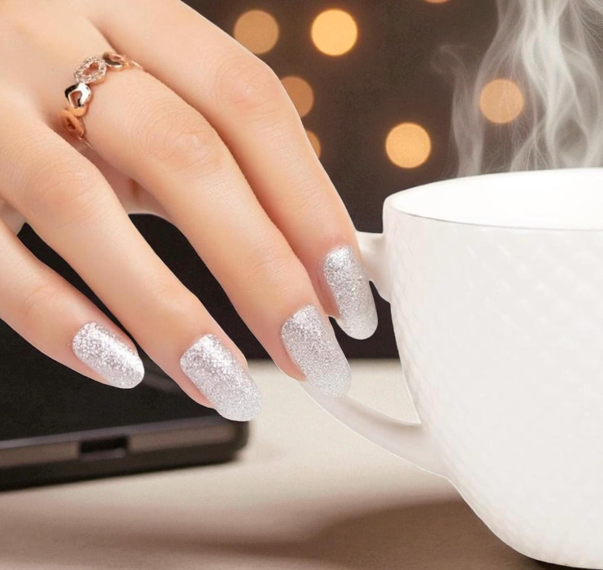 Silver Glitter WIDE Nail Wraps – Non-Toxic Polish Stickers