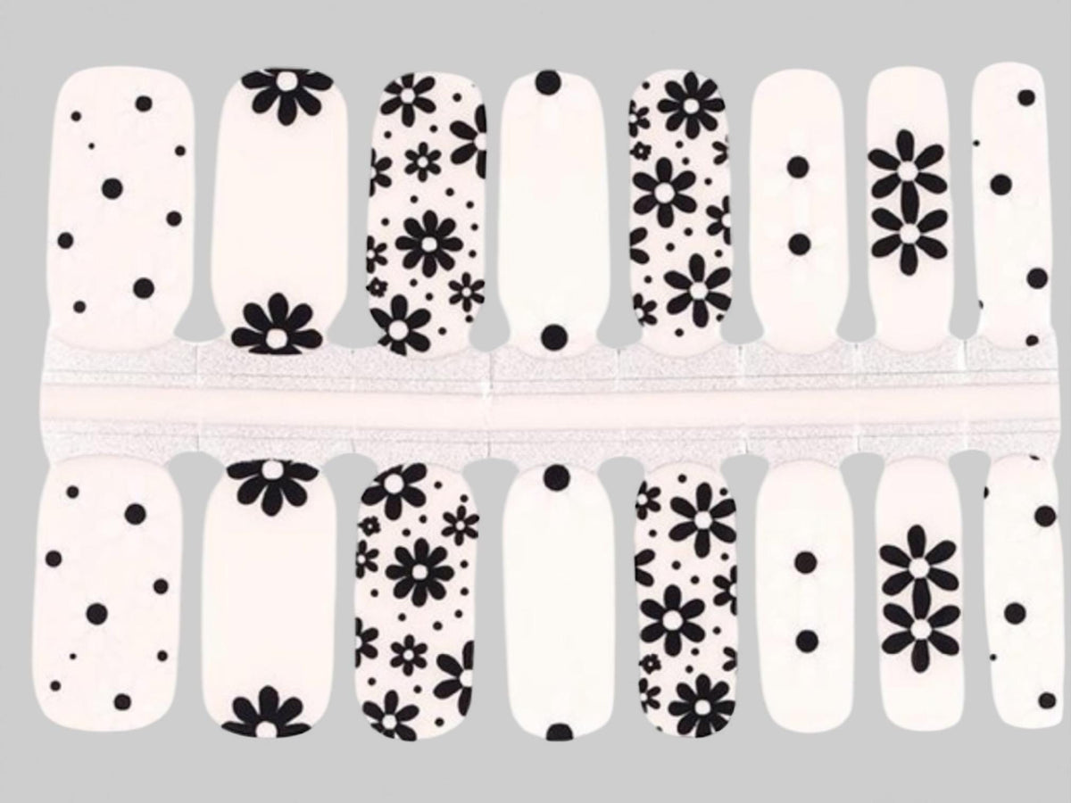 Black and White Daisy Nail Wraps: Translucent Non-Toxic Nail Polish Stickers