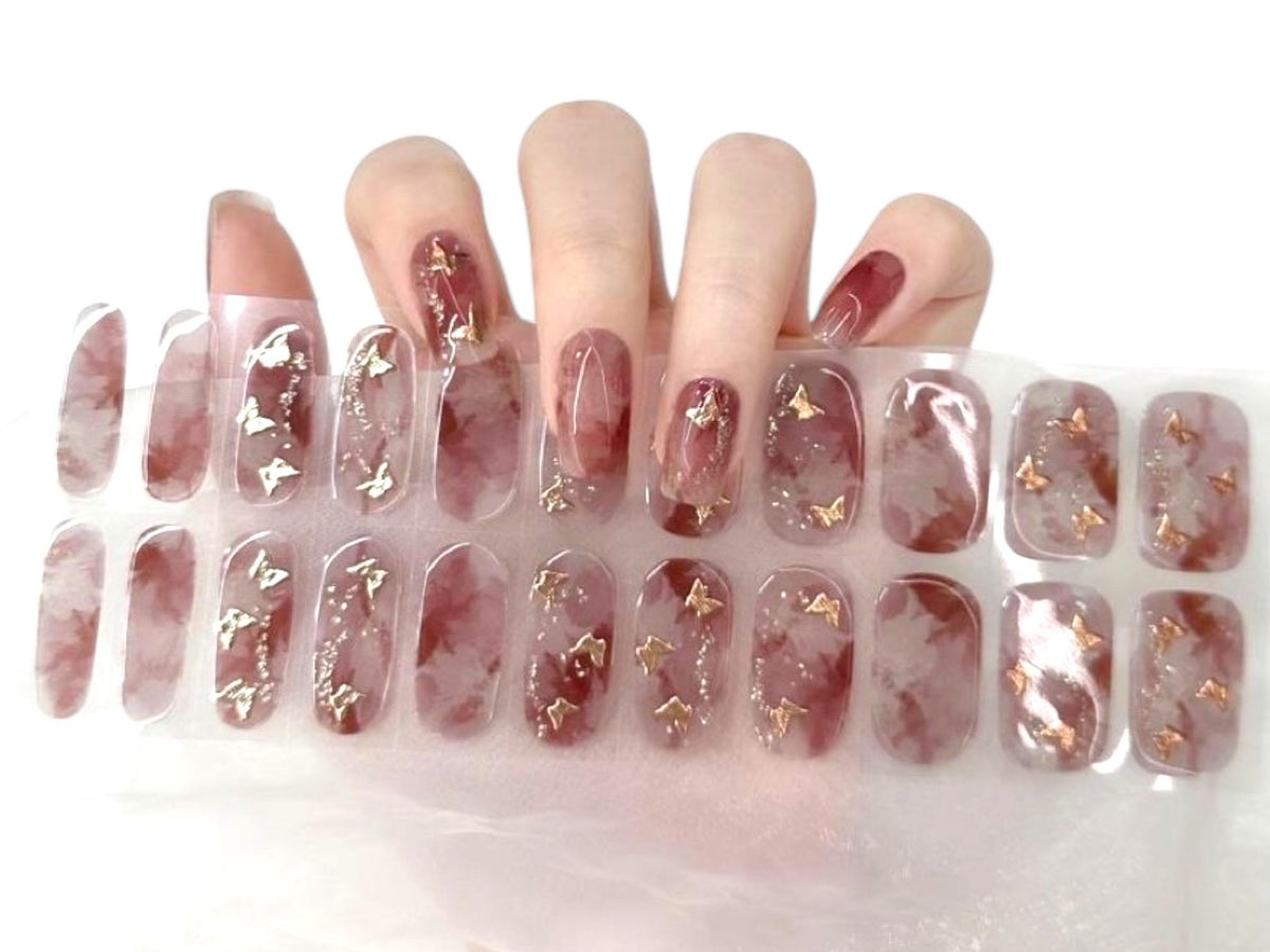 Mauve Marble Gel Nail Polish Strips: No UV Light Needed