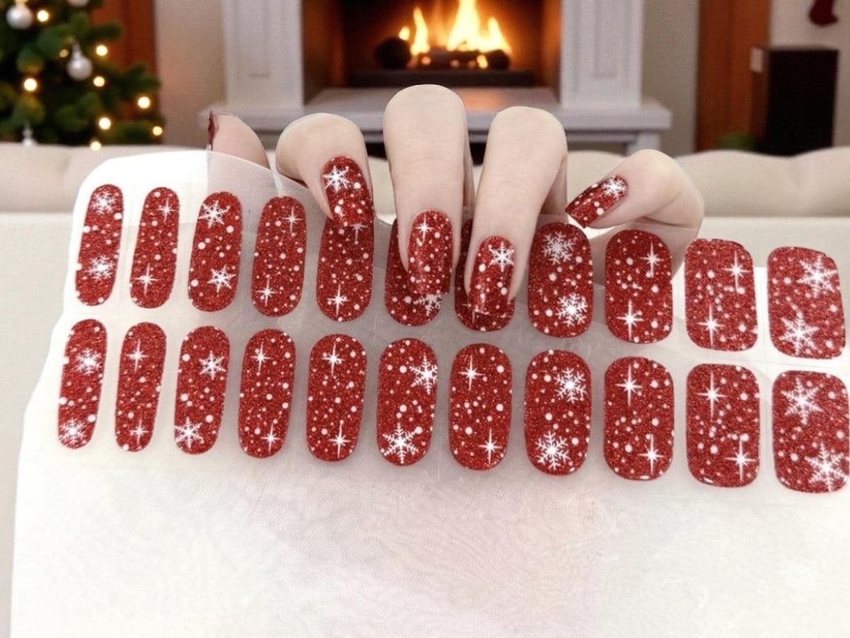 Snowflake Sparkle Gel Nail Polish Strips: Crystal Diamond Powder