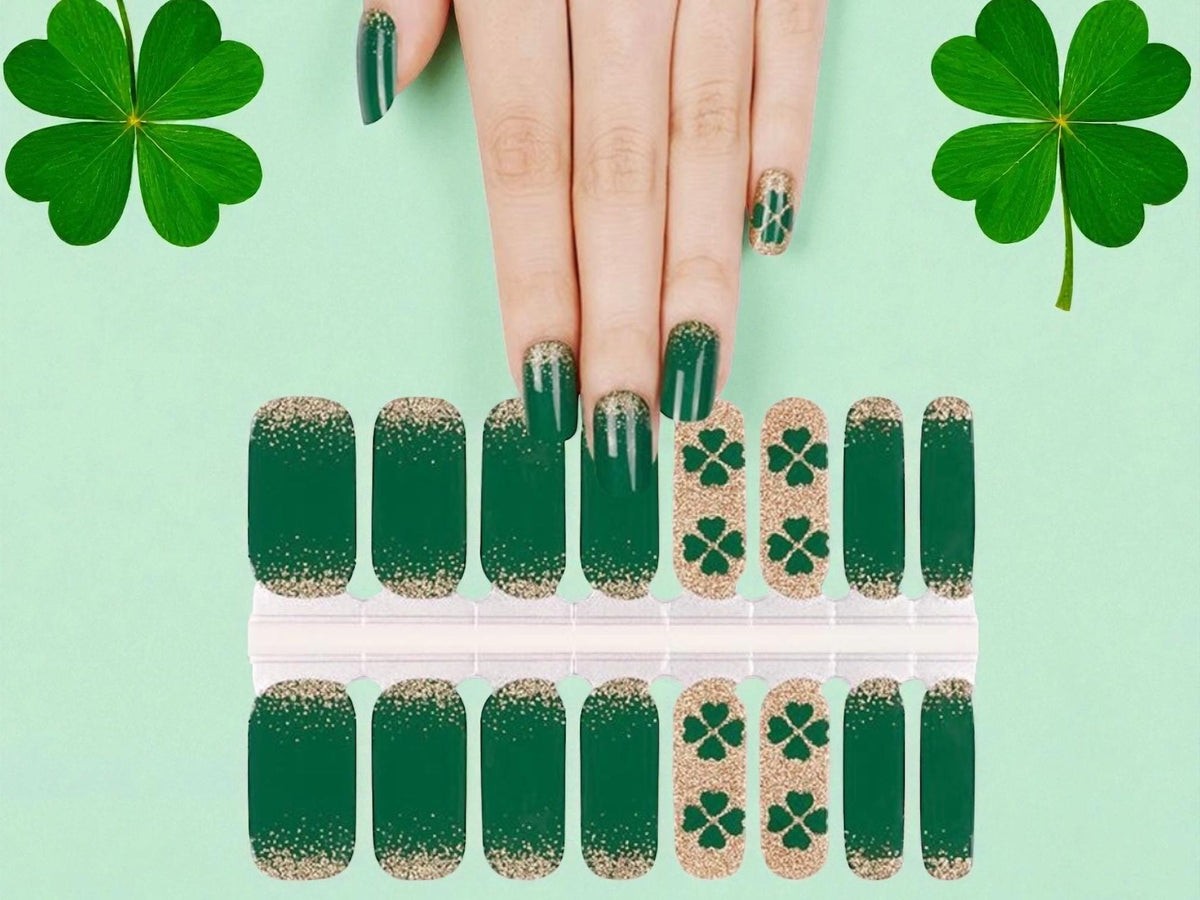 St. Patrick's Day Shamrock Glitz Nail Polish Strips: Non-Toxic Nail Wraps