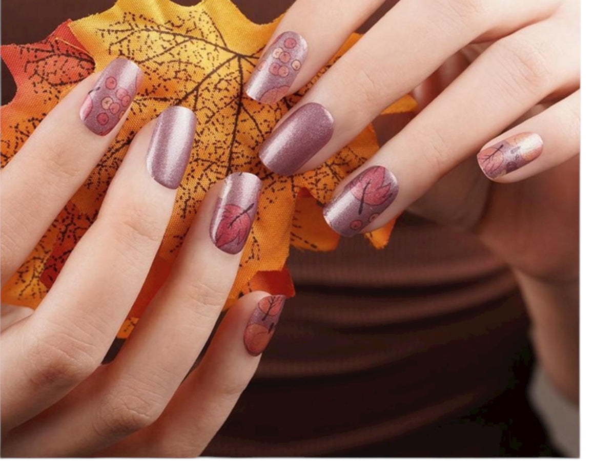Pumpkins and Fall Leaves Nail Wraps, 100% Nail Polish Strips, Nail Stickers.