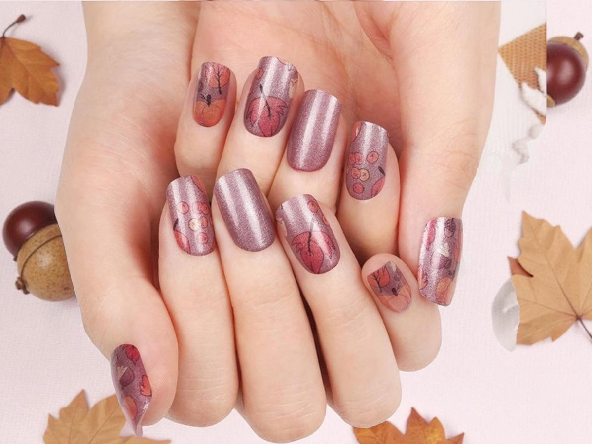Pumpkins and Fall Leaves Nail Wraps, 100% Nail Polish Strips, Nail Stickers.