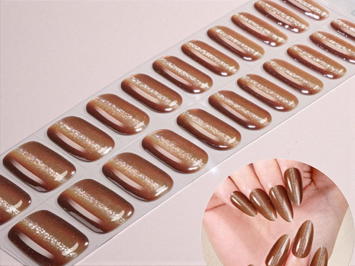 Mocha Shimmer- Cat Eye Gel Nail Polish Strips: No UV Light Needed