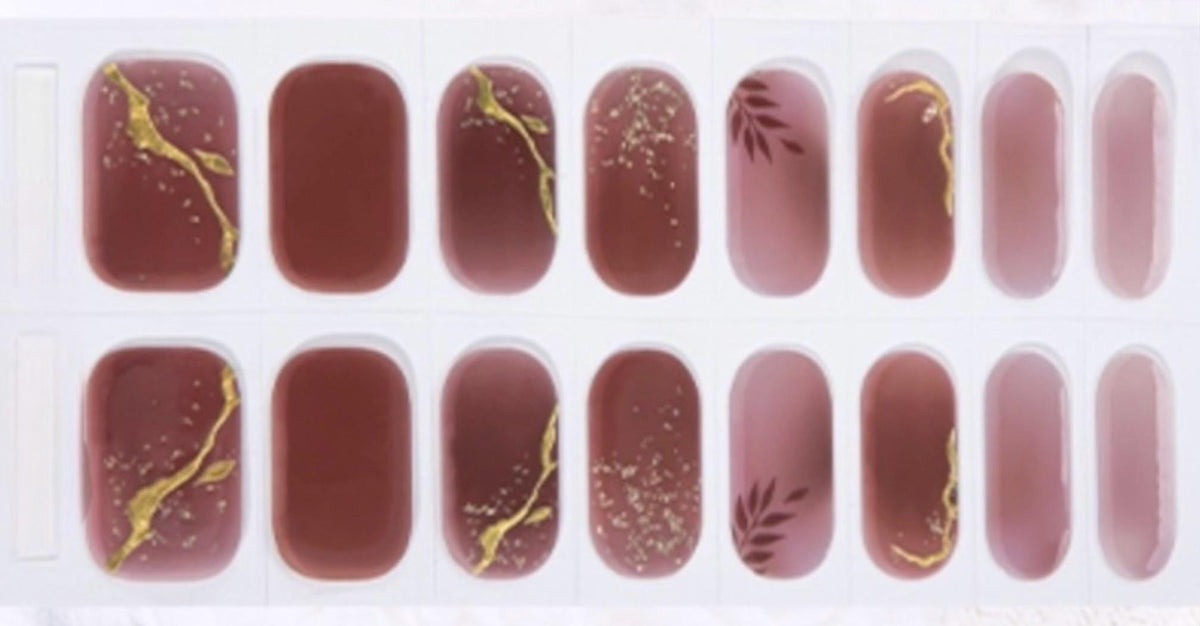 Mocha Gold Vein- Semi Cured Gel Nail Polish Strips: UV Light Required - sold separately