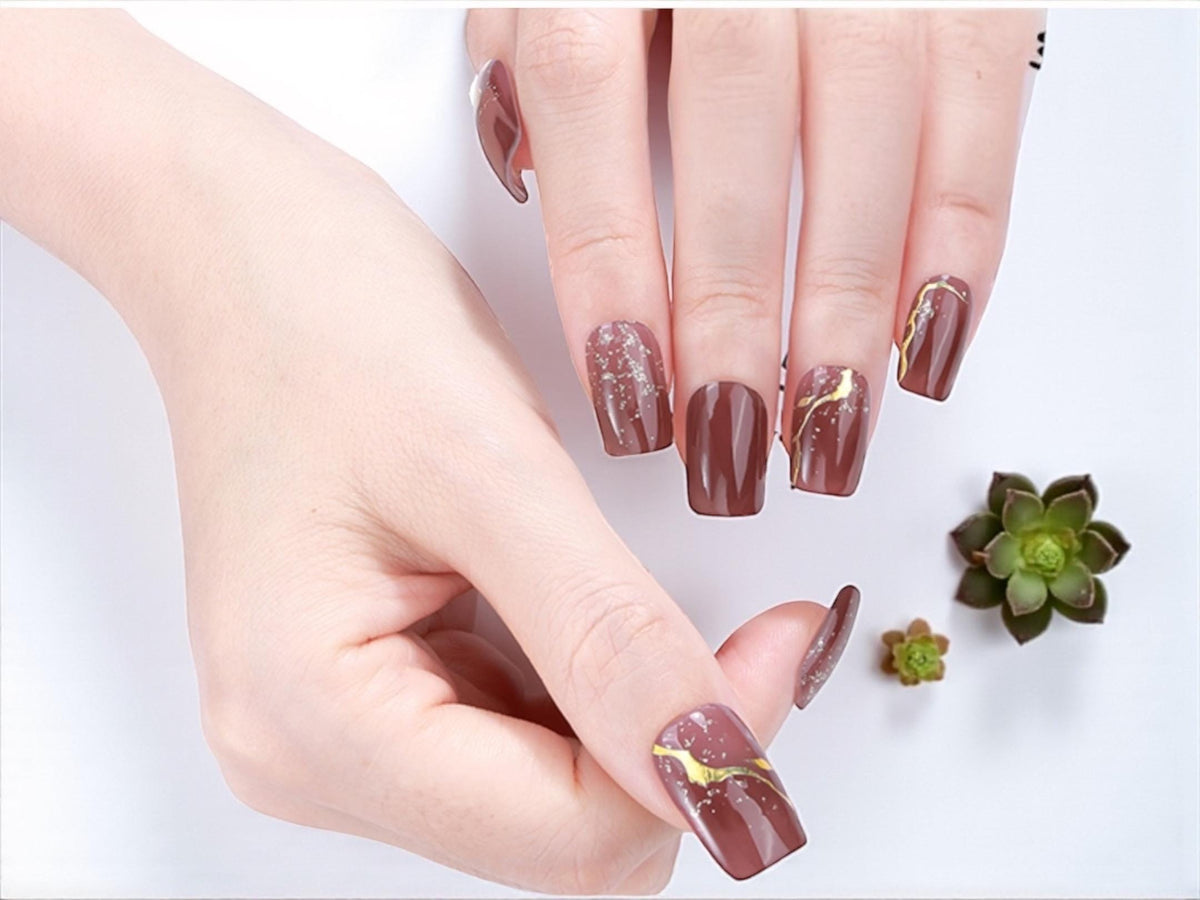 Mocha Gold Vein- Semi Cured Gel Nail Polish Strips: UV Light Required - sold separately