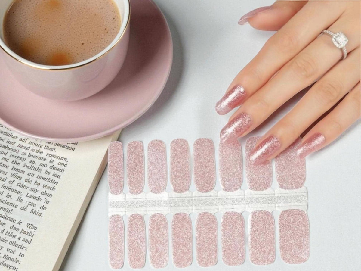 Pink Champagne Glitter Nail Polish Wraps: 100% Nail Stickers