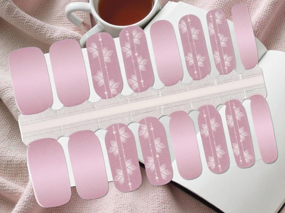Mauve Floral Nail Polish Strips, Non-Toxic Nail Wraps
