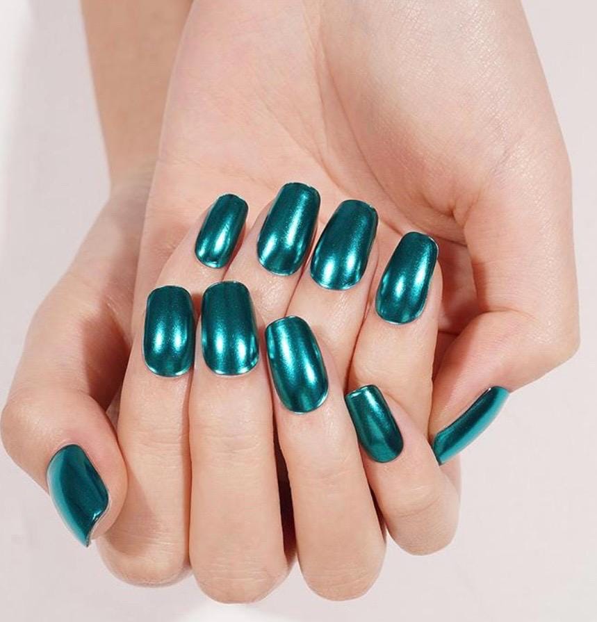 Teal Chrome Semi Cured Gel Nail Wraps UV Light Required