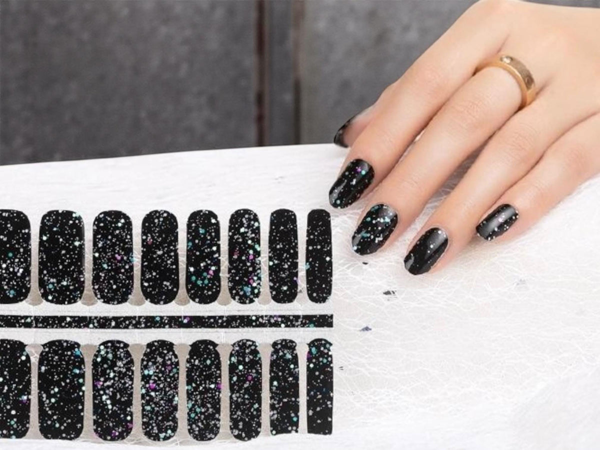 Multi Black Glitter Nail Polish Strips: Non-Toxic Nail Wraps