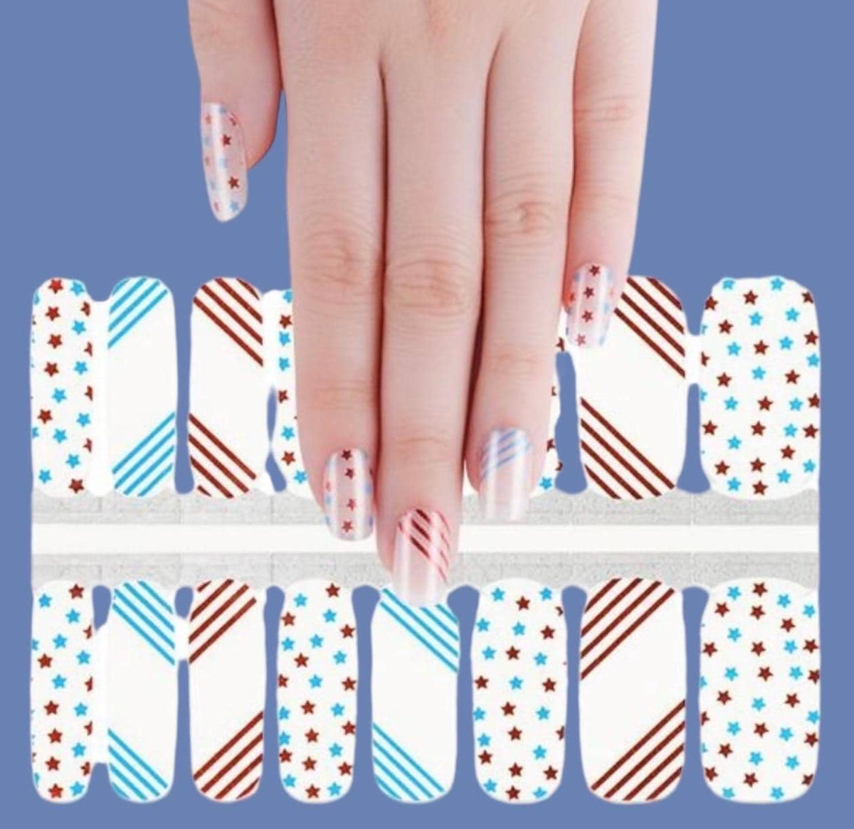 Stars and Stripes Tranparent 4th of July Nail Wraps: Patriotic Nail Polish Stickers