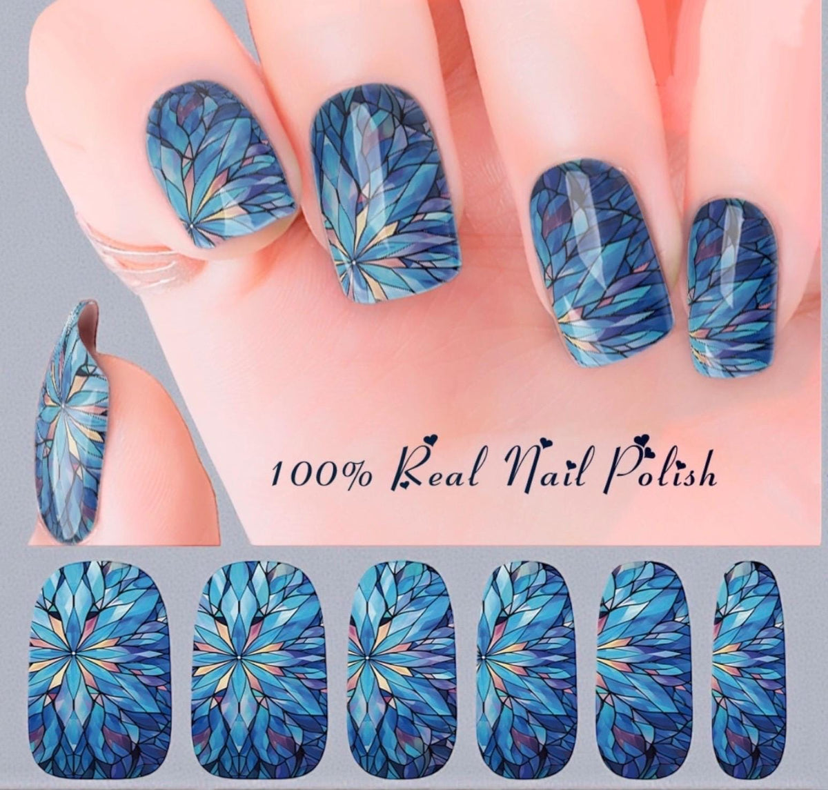 Sapphire Petals Nail Polish Strips: Wider Nail Sizes, Easy to Apply, Non-Toxic