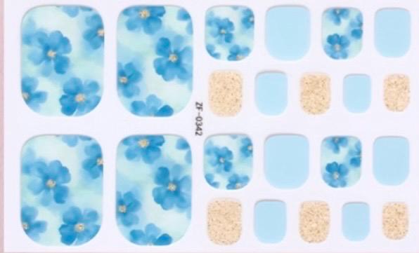 Blue Floral Dream - Toe Nail Polish Strips: Non-Toxic Nail Wraps