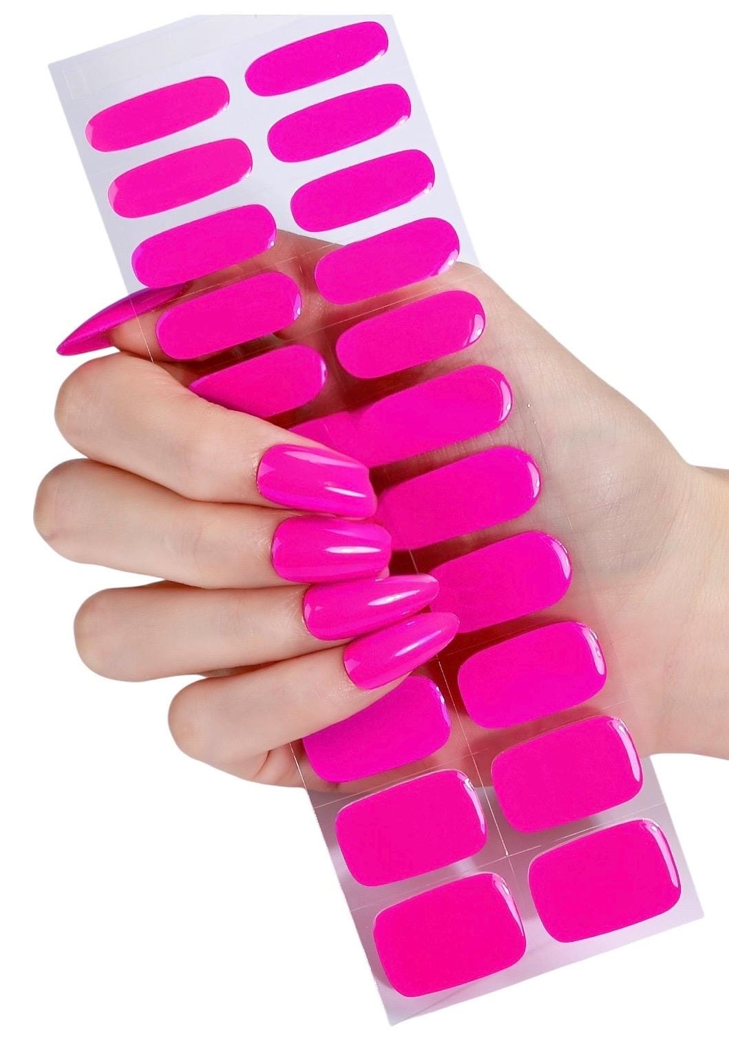 Electric Pink Gel Nail Polish Strips: No UV Light Needed