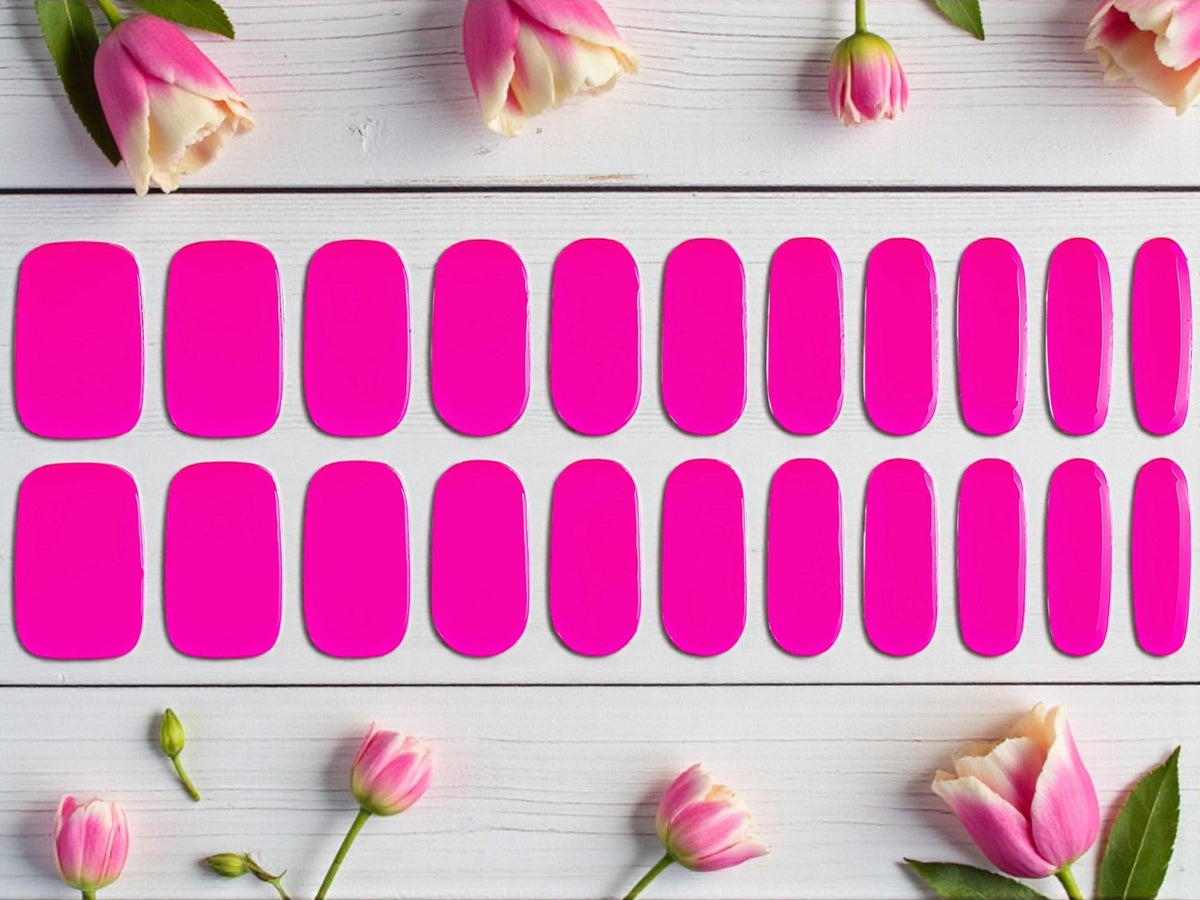 Electric Pink Gel Nail Polish Strips: No UV Light Needed