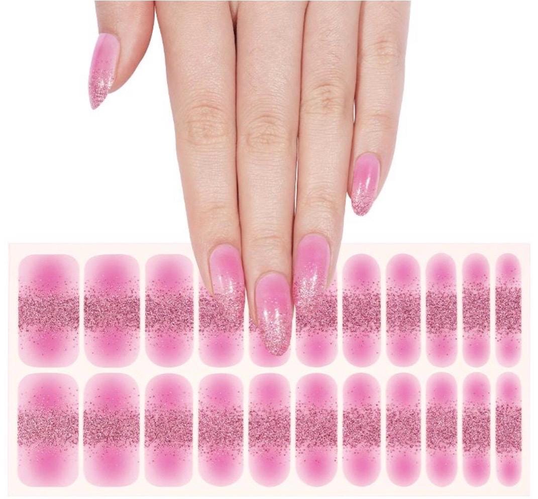 Pink Ombre Sparkle WIDE Nail Polish Strips - Non-Toxic, Wider Nails