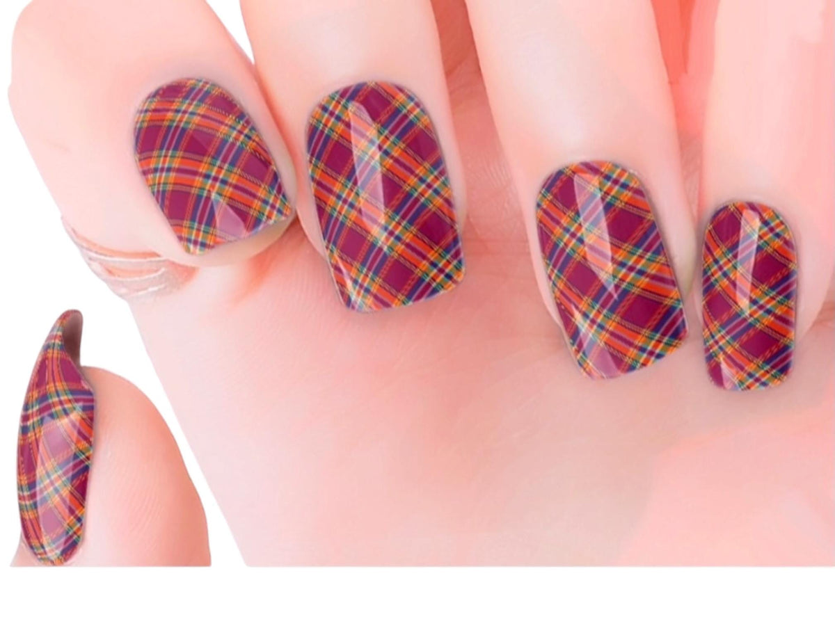 Red Scottish Plaid Nail Polish Strips: Wider Nail Sizes, Easy to Apply, Non-Toxic