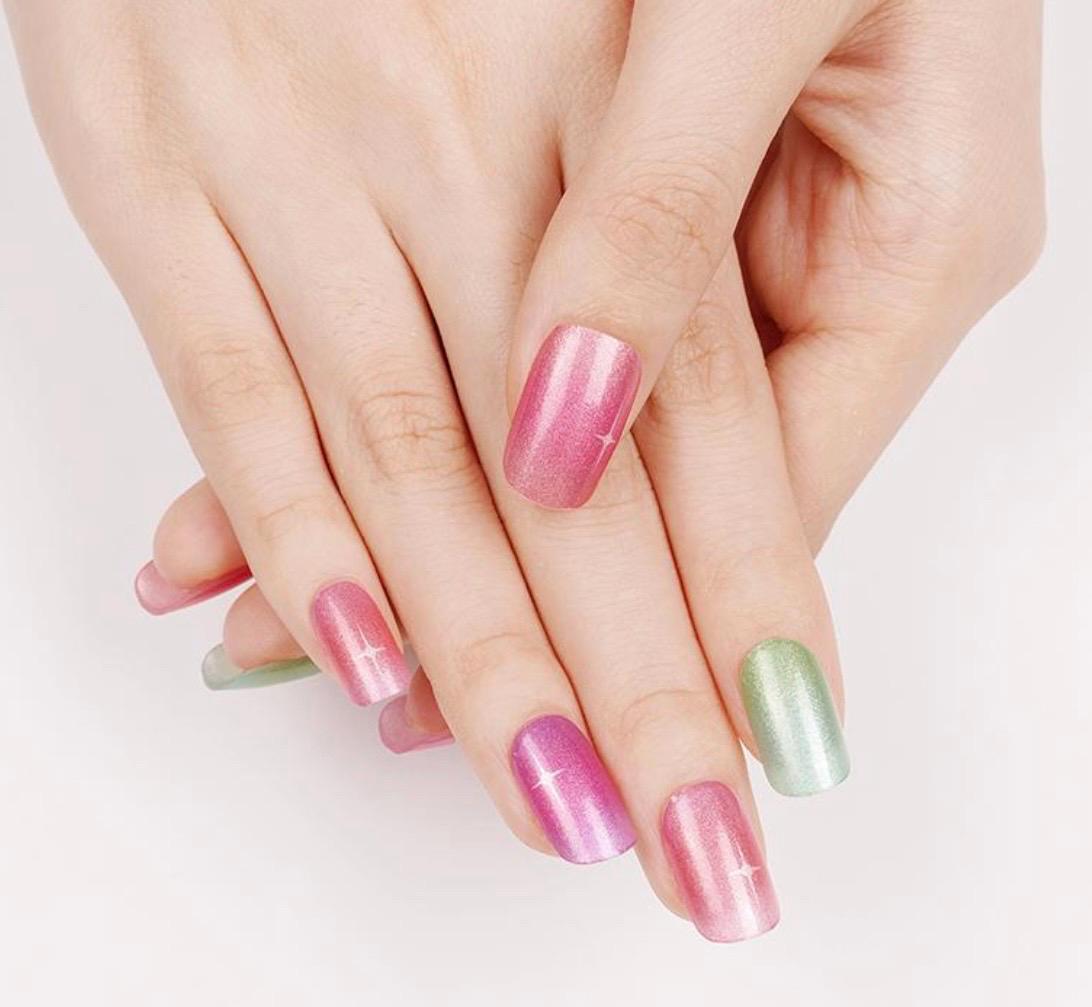 Pastel Rainbow Shimmer Nail Wraps: Non-Toxic Nail Polish Stickers