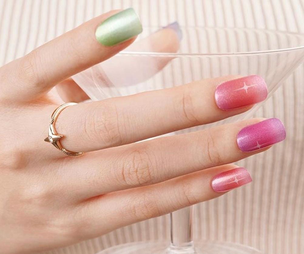 Pastel Rainbow Shimmer Nail Wraps: Non-Toxic Nail Polish Stickers