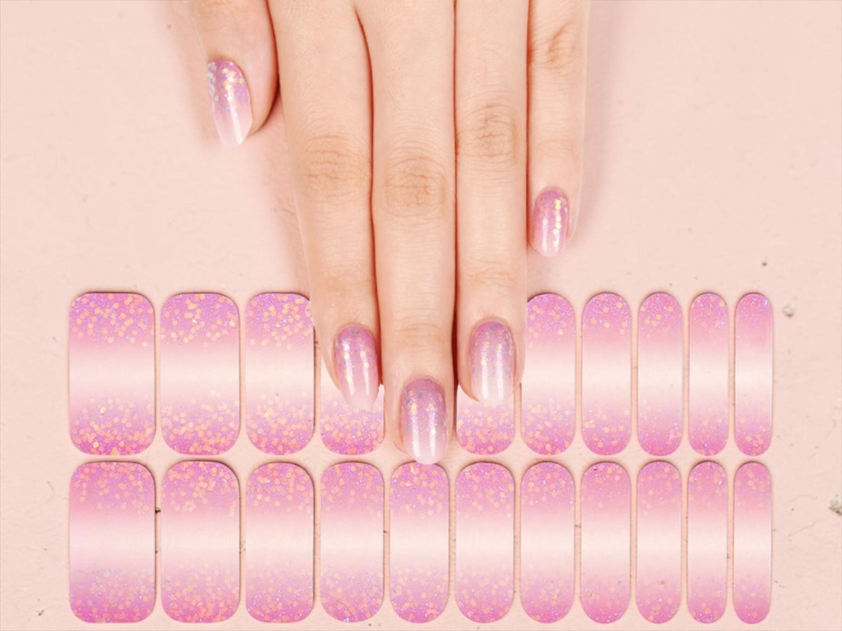 Pink Fade Glitter- WIDE Nail Polish Strips - Non-Toxic, Wider Nails