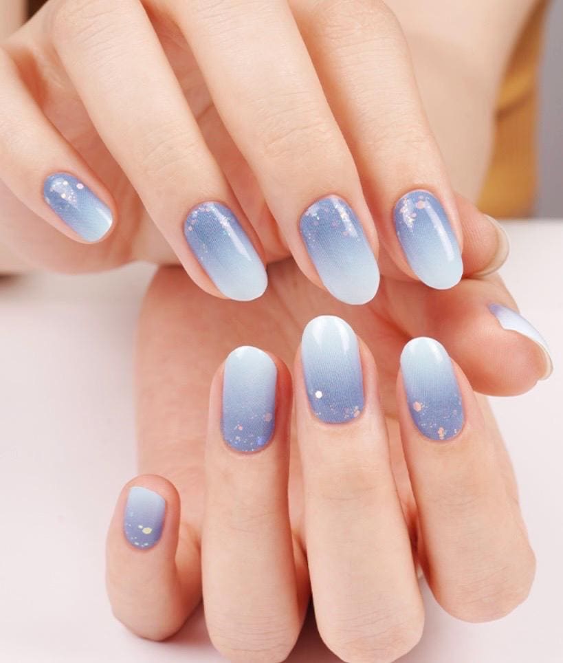 Blue Fade Glitter- WIDE Nail Polish Strips - Non-Toxic, Wider Nails