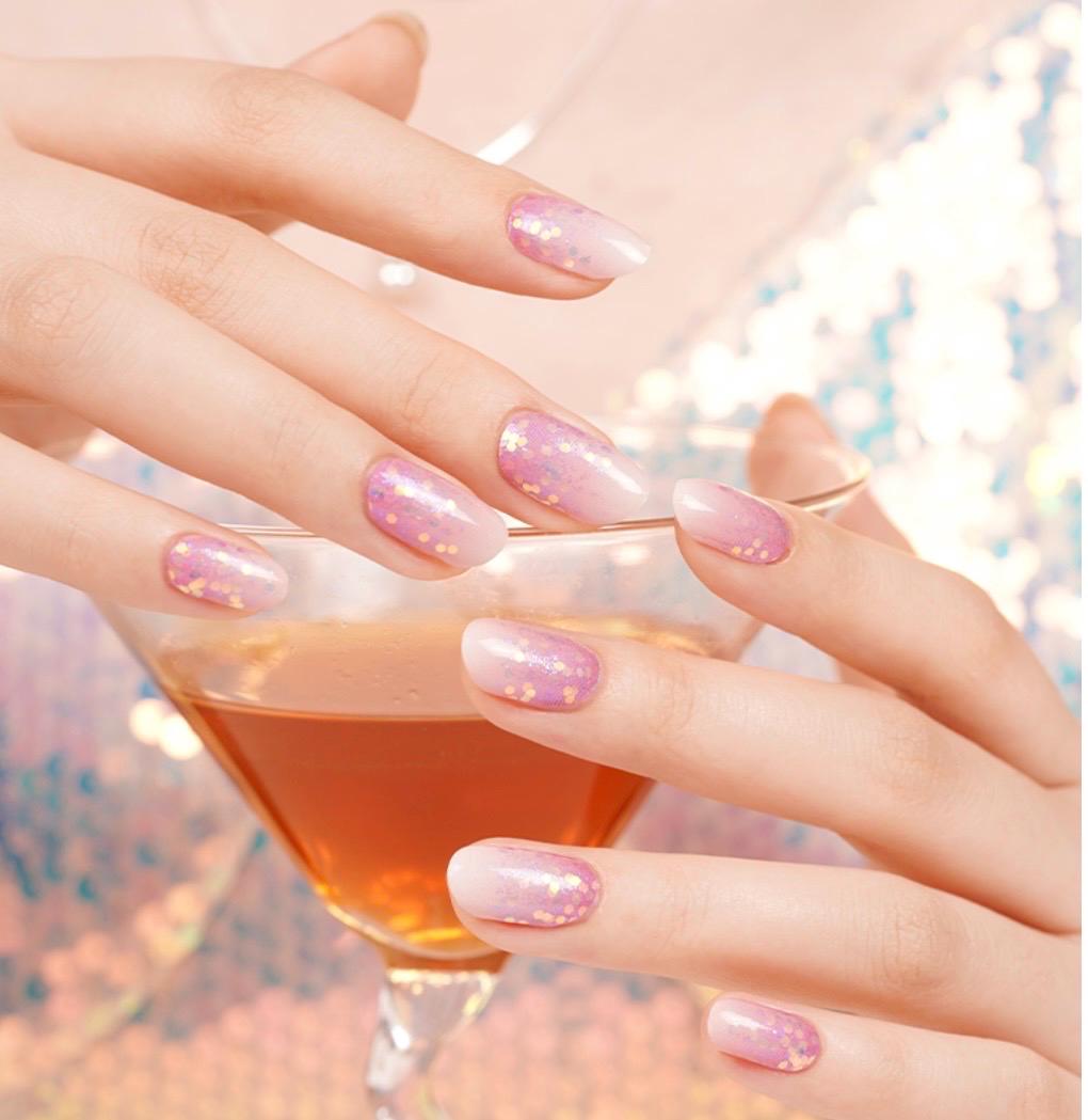 Pink Fade Glitter- WIDE Nail Polish Strips - Non-Toxic, Wider Nails